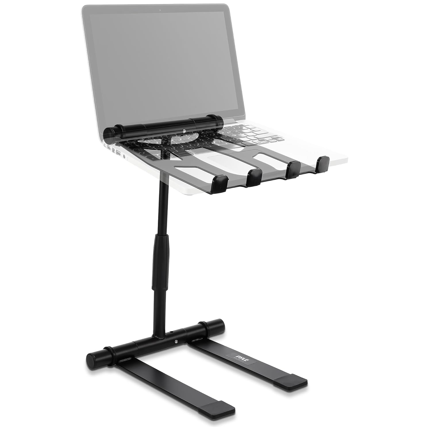 Pyle Portable Folding Laptop Stand - Standing Table with Adjustable Angle Foldable Height and Four Prong Anti-Slip Tray