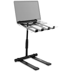 Pyle Portable Folding Laptop Stand - Standing Table with Adjustable Angle Foldable Height and Four Prong Anti-Slip Tray