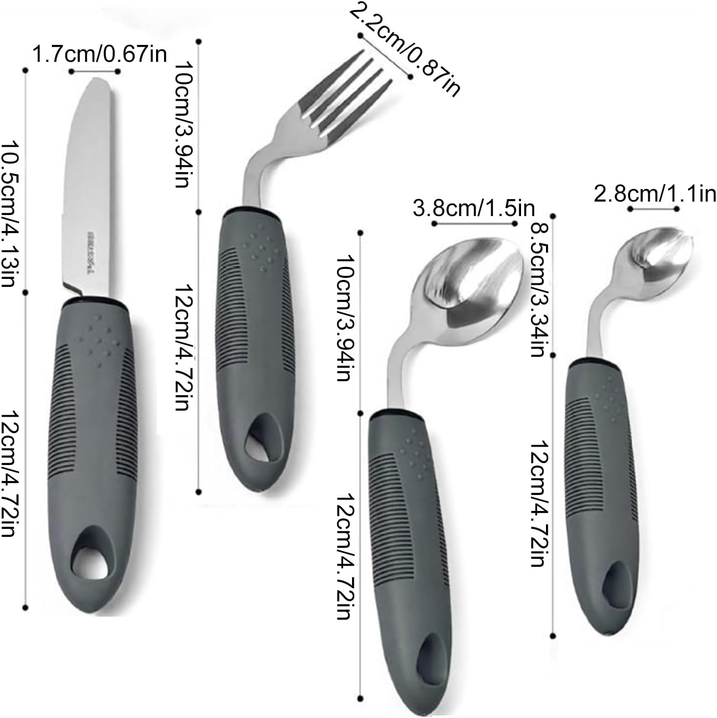 Adaptive Utensils, Built-Up Handle Stainless Steel Silverware 4-Piece Set Usage for Elderly Patients, Adults Disabilities, Hand Tremors, Training Mealtime, Home, Daily Use, and Hospital Care