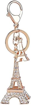 Fashion 3D Handmade Crystal Eiffel Tower Bling Crystal Metal Cute Diamond Keychain Key Ring Handbag Pendant for Girls or Women Souvenir GiftGold Eiffel Tower