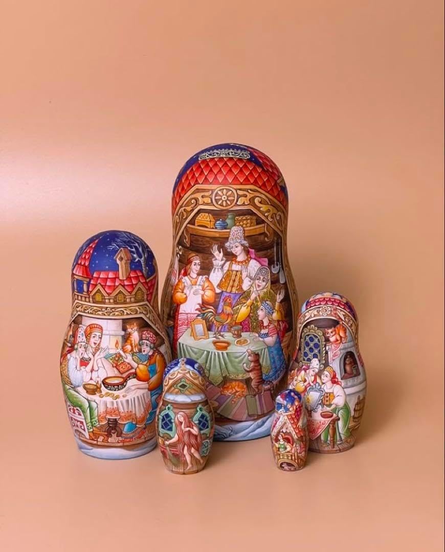 ロシア雑貨☆民話マトリョーシカ蛙の王女(5P)H16.5cm オルガ作