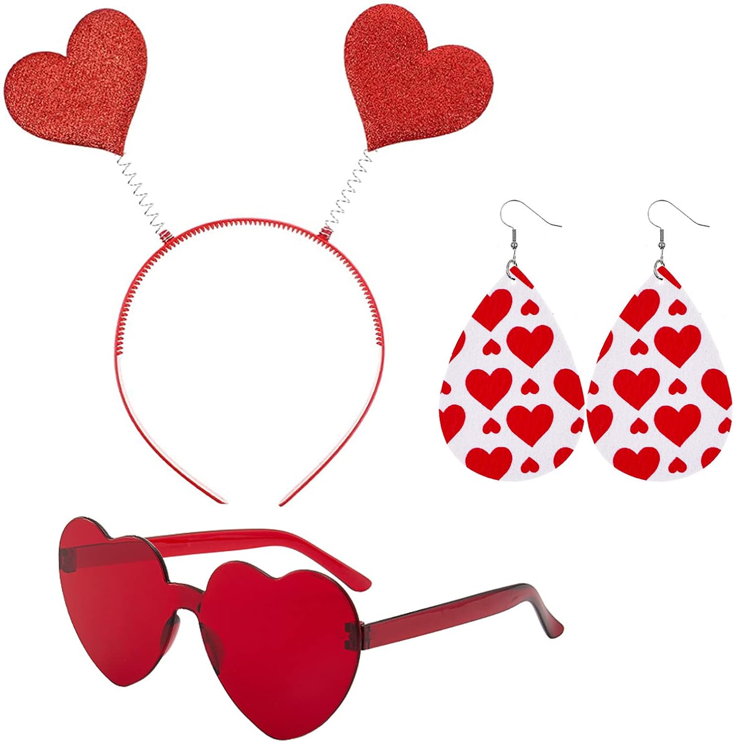 Valentines Costume Heart Headbands & Glasses Earring Heart