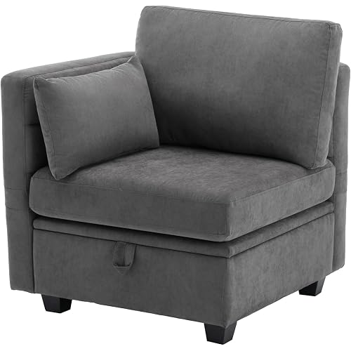 asunflower Modular Storage Couch with Pillow, Sofa Couch with Storage Seat with Reclining Arm and Back, Modular Fabric Sectional for Apartment, Living Room (Dark Grey)
