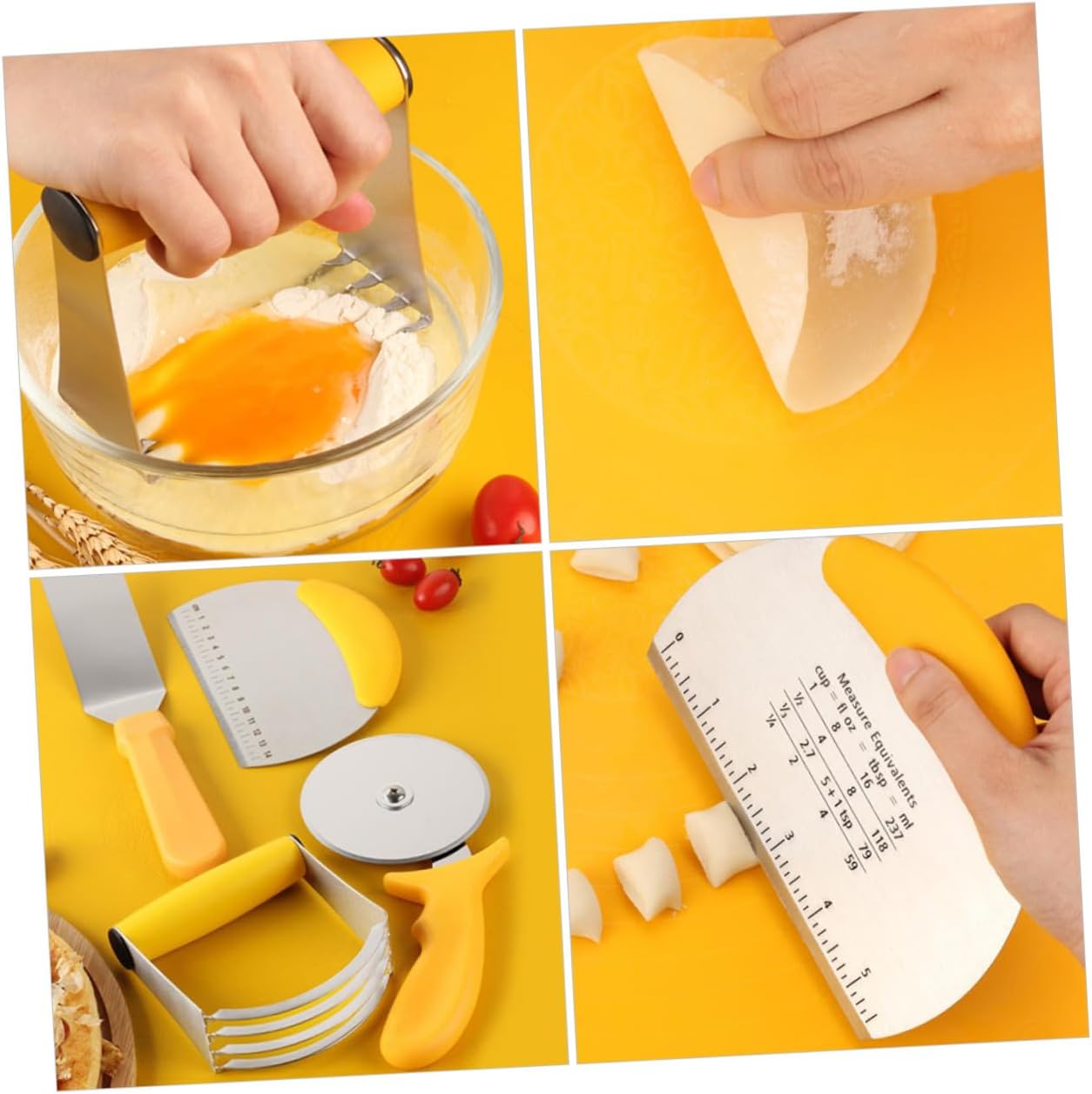 SOLUSTRE 5pcs Stainless Steel Pizza Shovel and Cutter Set with Silicone Dough Kneading Mat and Measurement Scale, Kitchen Dough Tools for Baking and Cooking
