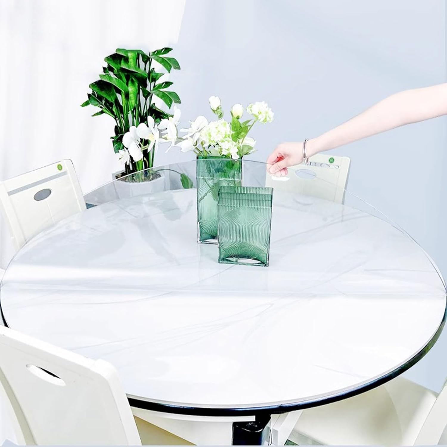 HUHJYUGE Round Clear Plastic Tablecloth 39.37in, Transparent PVC Round Table Cover, Crystal Clear Table Cover Protector, for End Table/Night Stand, Coffee Table, Dining Room Table