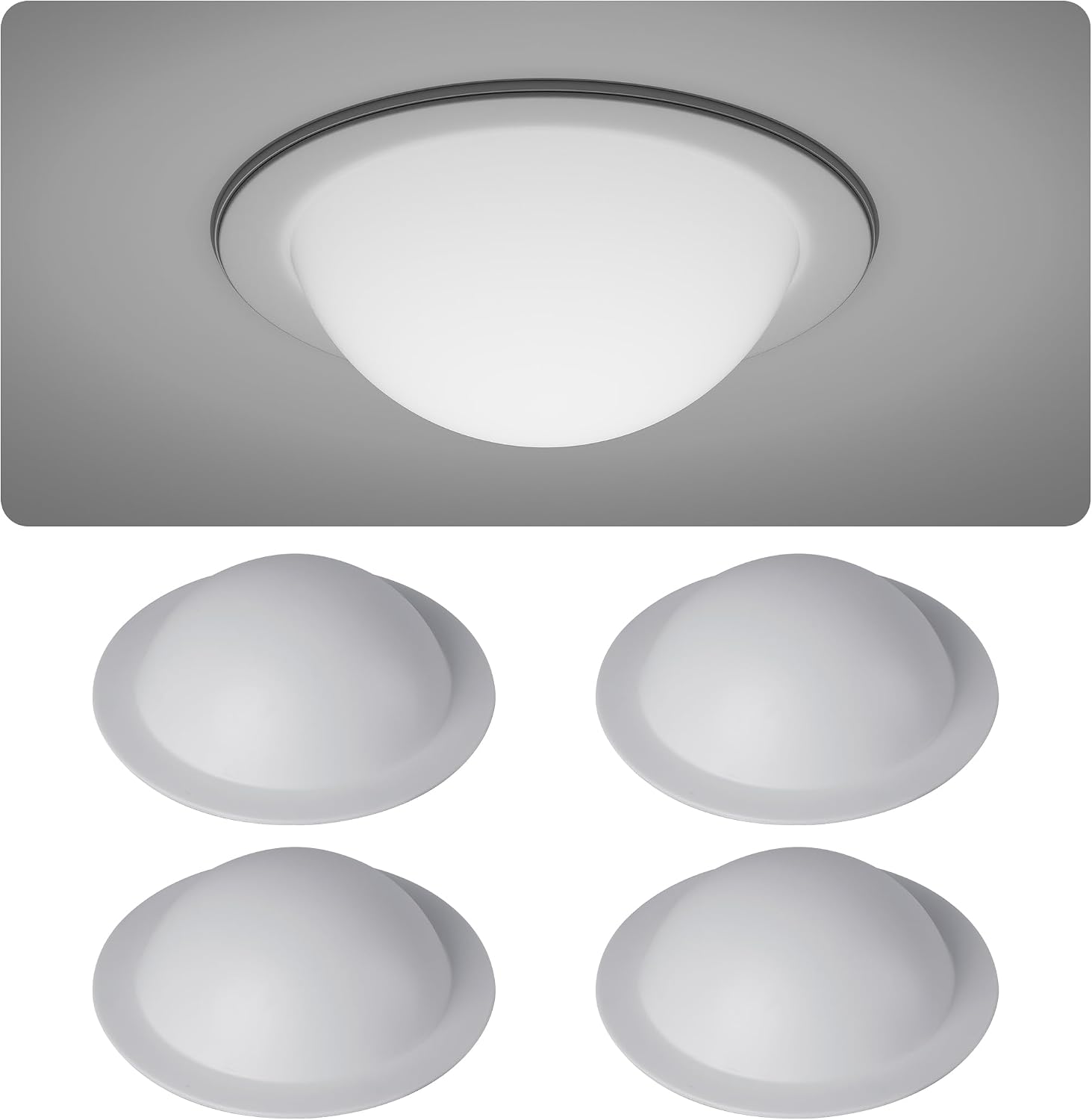 2 Pack Recessed Light Cover, 6 Inch Can Light Covers 50% Translucent Fully Shade Hemisphere Stick-On with Super Strong Double-Sided Tape, Anti-Yellow Cream White, Easy Install (2, 6 INCH)
