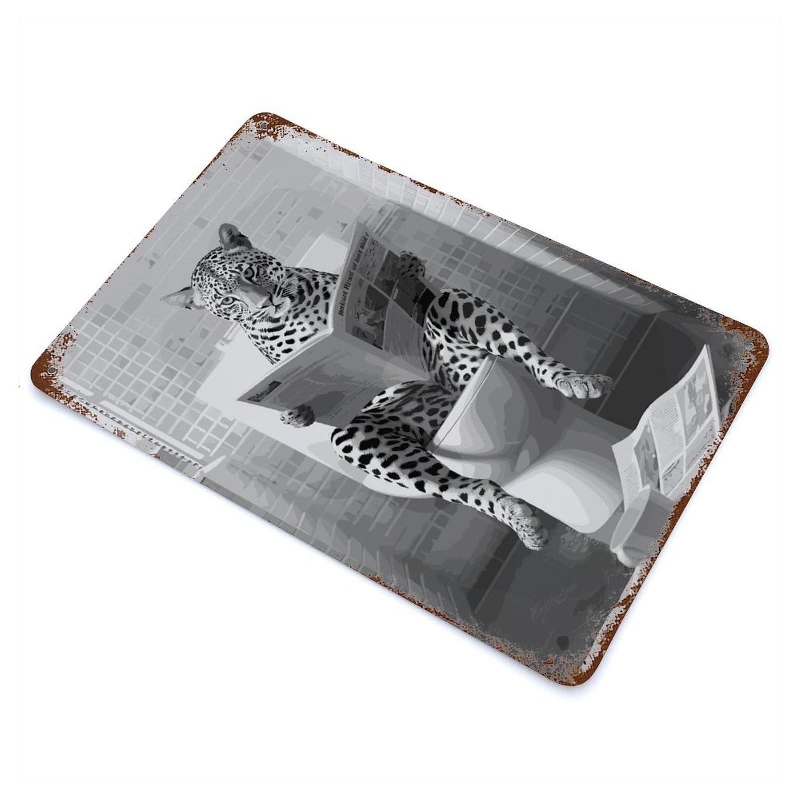 Garage Style Leopard In Toilet Rust Effect Tin Sign 11.8"x7.9", Vintage Wall Decor for Bar And Workshop