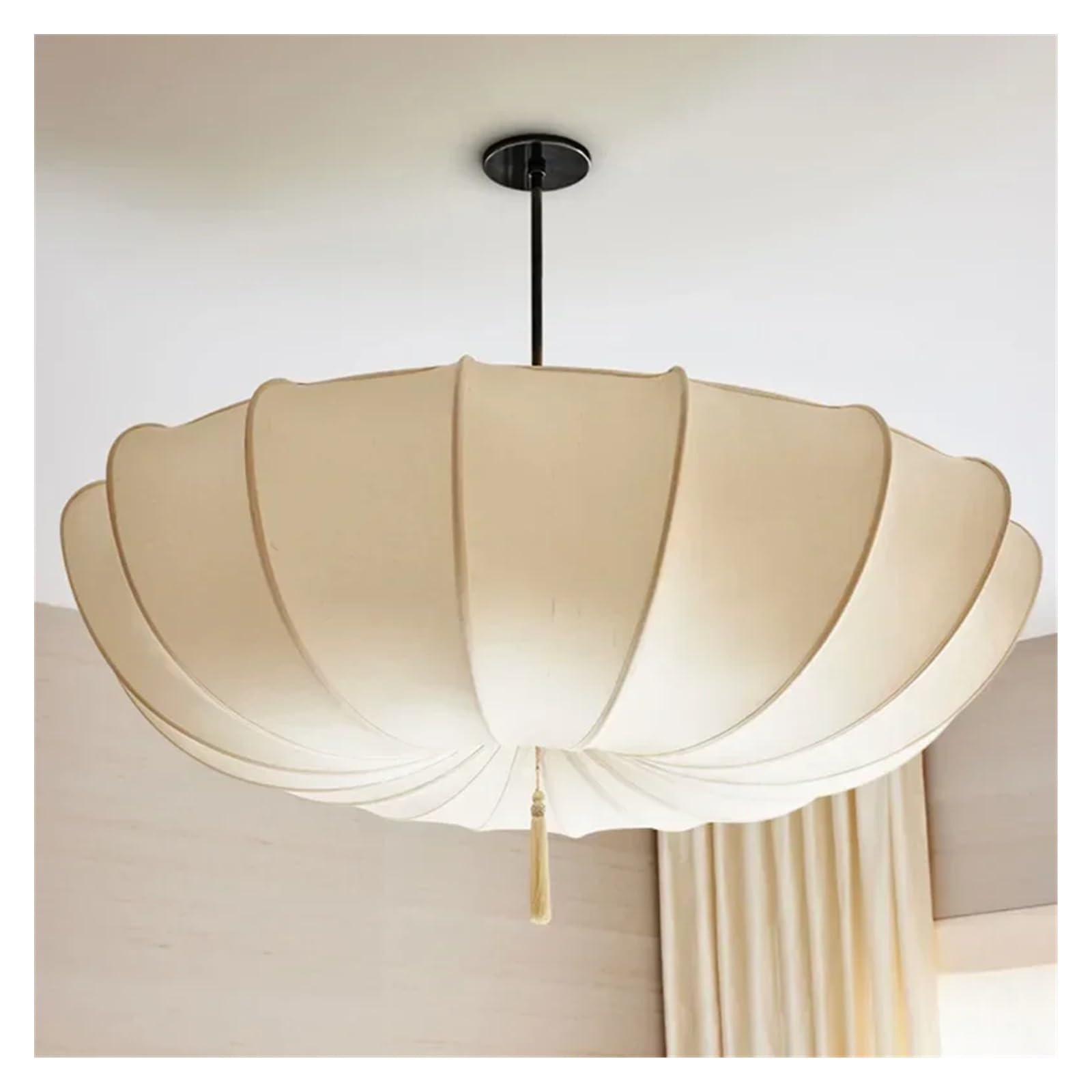 Suspension LED Ordic 50cm, lustre parapluie wabi-sabi en bois pour un éclairage chaud de salon