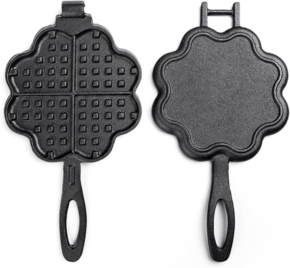 Stove Top Waffle Iron Cast Iron Waffle Maker and Pot Lovers Waffle Iron Non-Stick Waffle Pan Mold Color: Black, Size: 30x15cm