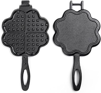 Stove Top Waffle Iron Cast Iron Waffle Maker and Pot Lovers Waffle Iron Non-Stick Waffle Pan Mold Color: Black, Size: 30x15cm