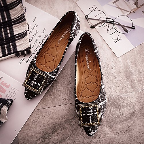 Meeshine Womens Classic Pointy Toe Ballet Flats Slip On Plaid Dress Flat Shoes4