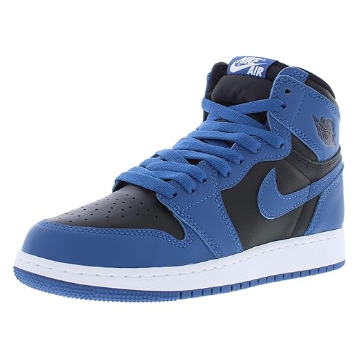 Nike boys Air Jordan 1 Retro High OG GS Basketball Shoe, Dark Marina Blue/Black-white, 6 Big Kid