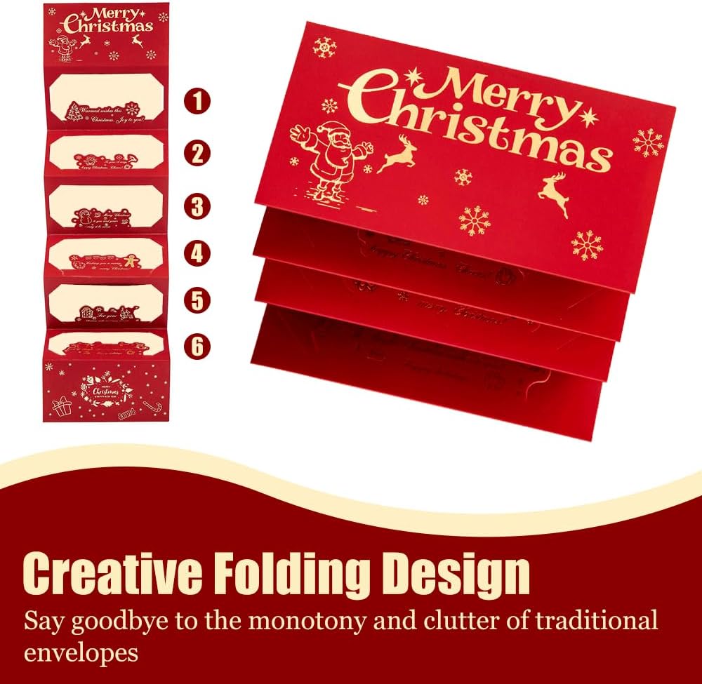 Christmas Money Wallets, 2PCS Christmas Folding Envelopes Santa Claus Creative Red Envelope for Xmas Spring Festival Birthday DIY Present image 2