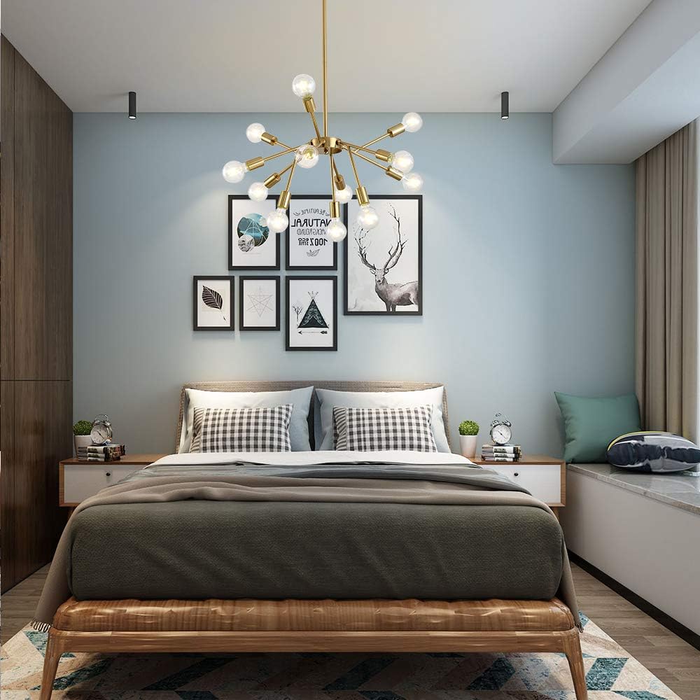 Suреr Dеаl Prоduсt XILICON Brushed Brass Sputnik Chandelier Mid Century Industrial Farmhouse Chandelier Lighting Sputnik Light Fixture 12 Lights Vintage Ceiling Light Fixture for Dining Room Bedroom