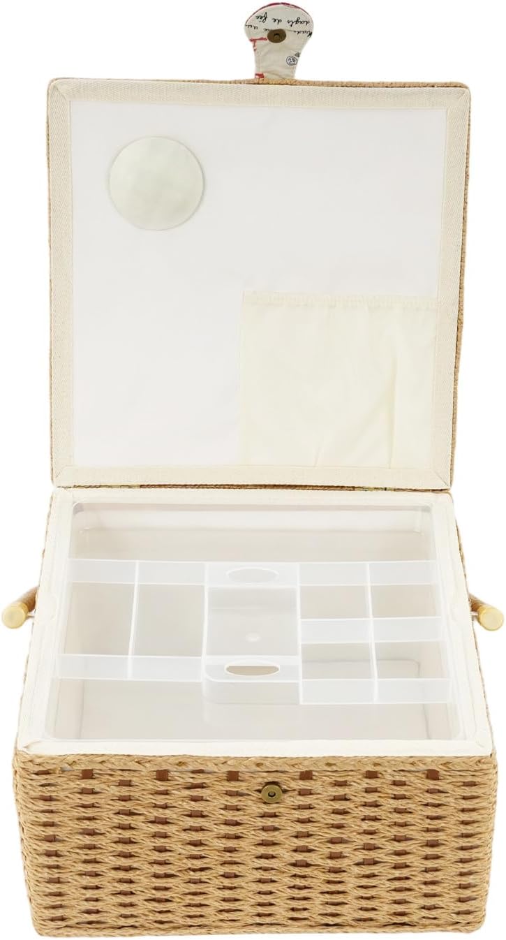 Sewing Kit, Large Capacity Lightweight Portable Sewing Basket with Removable Tray, Rural Style Sewing Box for Sewing Supplies