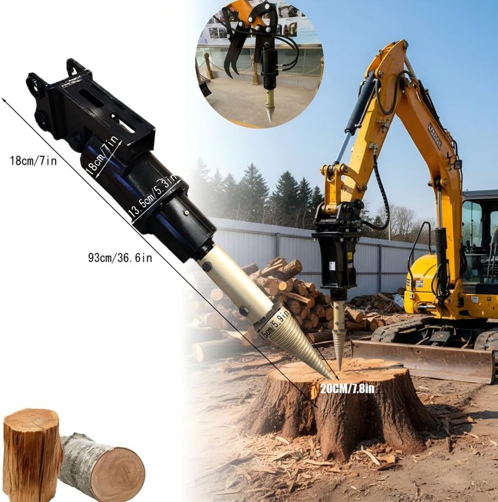 Mini Excavator Hydraulic Log Splitter,mini Excavator Accessories firewood Splitter,with 2 Hydraulic Hoses,mini Excavator Concrete Breaking Accessory Drilling Tools