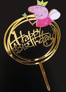 INFISPACE Kid's Acrylic Theme Based Golden Acrylic Cake Topper (Gold, Pink)
