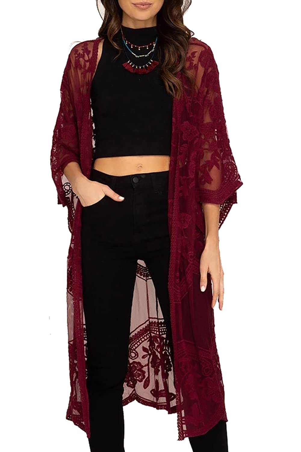 Sponsored Ad – Women's Lace Cardigan See Through Dress Boho Long Kimono Beach Swimsuit Cover Up Dresses