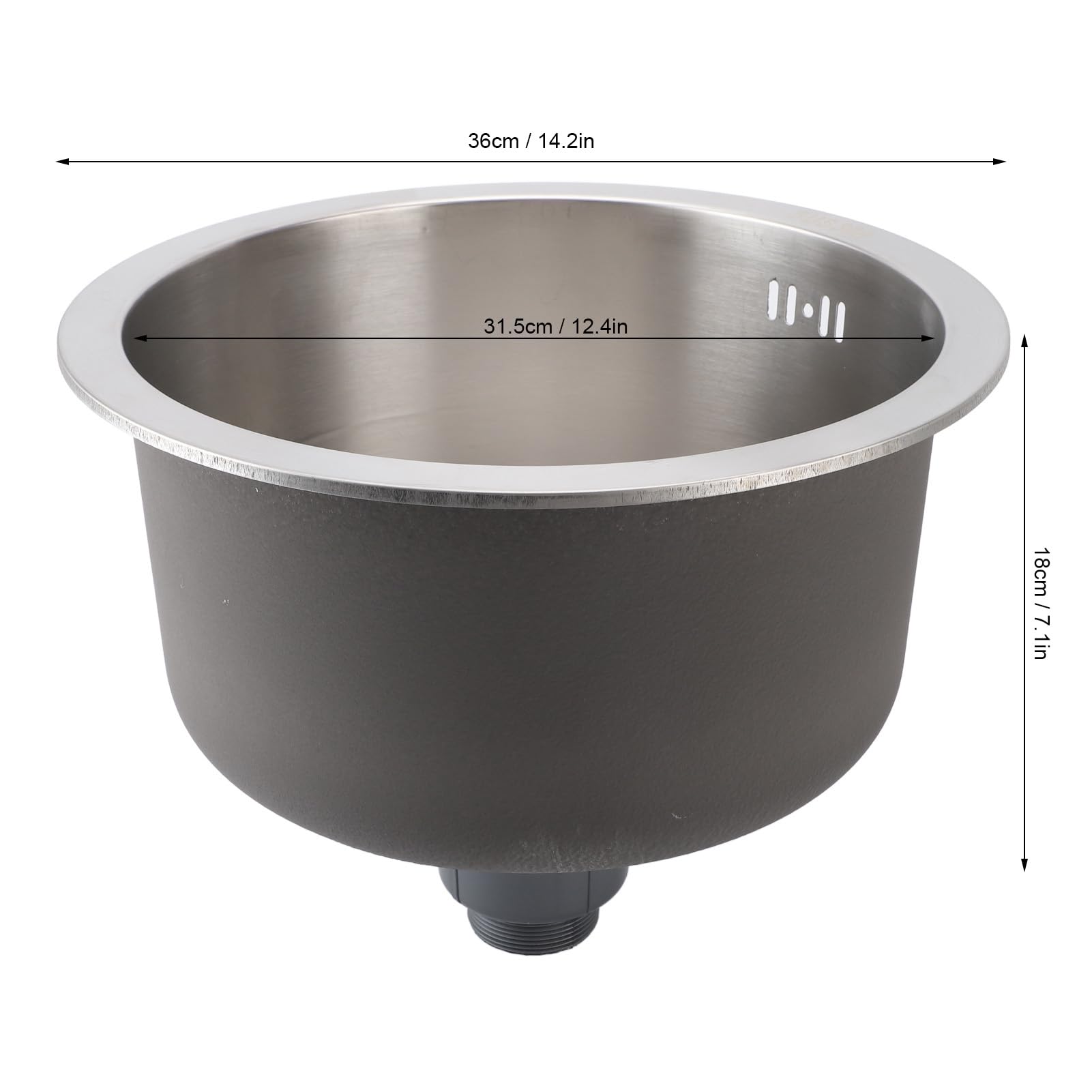 Barspüle aus Edelstahl 304, Gebürstetes Einzelbecken-Küchenspülbecken, 36 Cm Unterbau, Rostfreies Rundes Spülbecken, Anti-Überlauf, Ideal für Küche und Bar