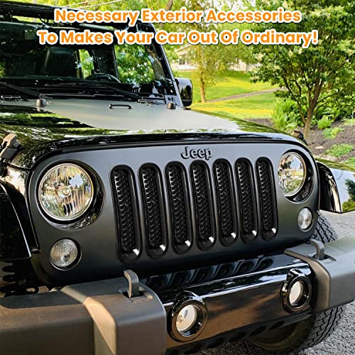 E-Cowlboy 7Pcs Front Grill Mesh Inserts Clip-In Grille Guard For 2007-2017 Jeep Wrangler Jk Jku Unlimited Sport Freedom Rubicon Sahara (Glossy Black) #TOP7