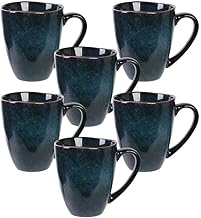 AltoBuy Set of 6 Ceramic Mugs 30 cl Blue Time Pebble