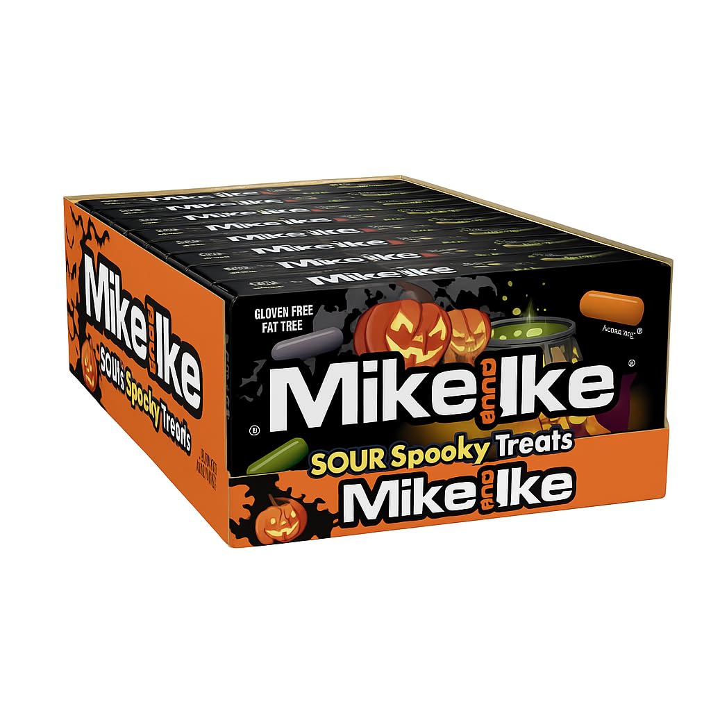 Mike and Ike Halloween Sour Spooky Treats (Case of 12) Bundle – Bulk Halloween Candy Variety Pack Theater Box – Chewy Sour Gummies Fruit Candy for Party Favor, Pinata Filler and Movie Night – 4.25 oz