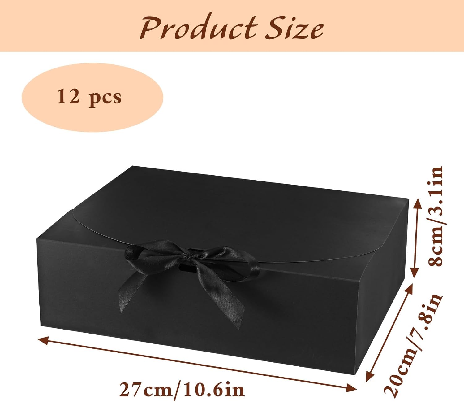 Xaajooio 12 Pack 10.6x7.8x3.1 Inch Black Gift Boxes with Lids, Bridesmaid Proposal Box, Luxury Gift Box with Ribbon for Wedding, Birthday, Christmas, Graduation, Party - Image 2