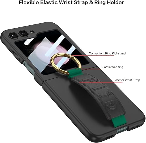 Miniatura 3 de DALUZ Funda protectora para Samsung Galaxy Z Flip 5, a prueba de golpes, para Galaxy Z Flip 5, con correa para la muñeca, anillo de atril, pantalla