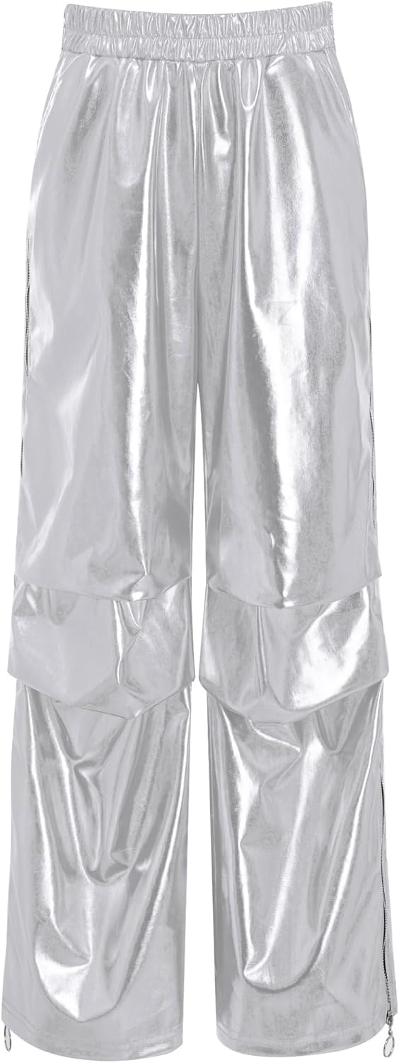 Yhong Kids Metallic Hip Hop Dance Costume Shiny Tear Away Sweatpants Street Dance Pants for Boys Girls