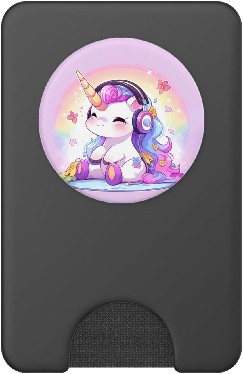 Cute Sitting Unicorn Music Headphones Unicorn Rainbow PopSockets PopWallet for MagSafe