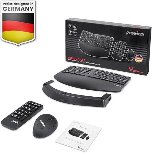 Miniatura 7 de Perixx PERIDUO-606A, teclado ergonómico compacto inalámbrico 3 en 1 con mouse vertical y teclado numérico, reposamanos ajustable, rueda inclinable,