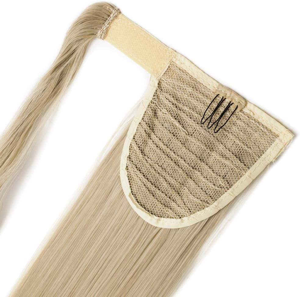 Silk-co Ponytail Hair Extension One Piece Clip in on Pony Tail Synthetic Straight Hairpieces 23inch Blond&Bleach Blond - Image 3
