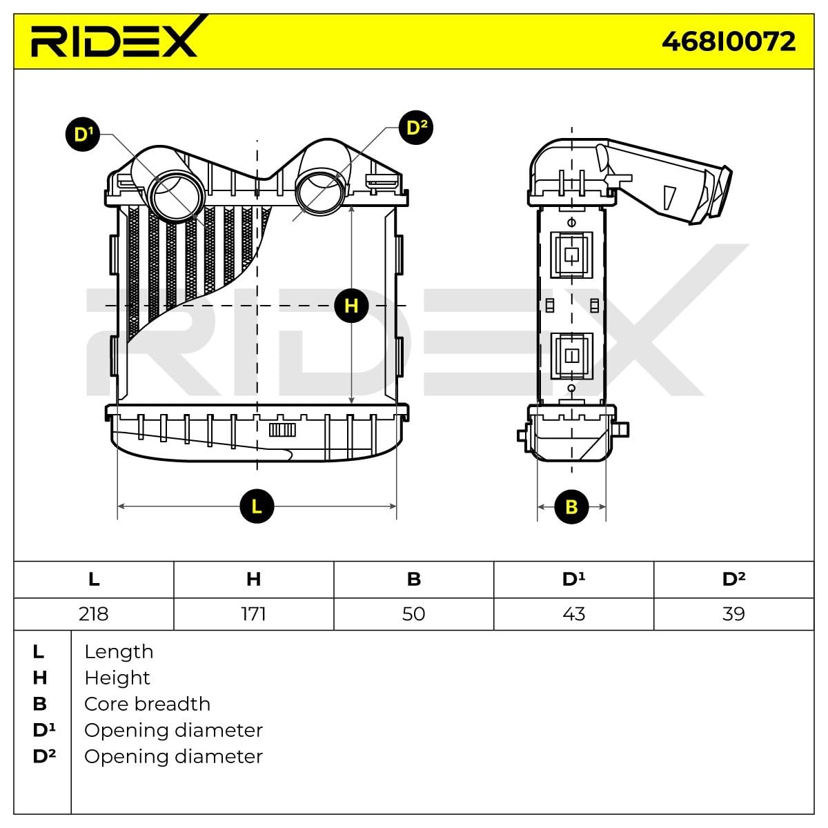 RIDEX 468I0072 Ladeluftkühler/LLK Turbokühler Kompatibel mit SMART CITY-COUPE 450 3007V002 3007V003000000 3007V002000000