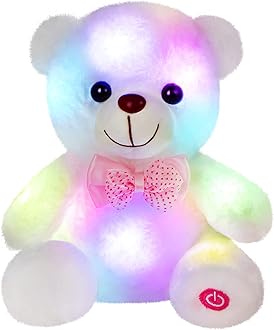 BSTAOFY Light up White Teddy Bear LED Stuffed Animal Soft Nightlight Glow Bear Plush Toy Gifts for Kids Mom Girls Birthday Christmas, 8" (White)
