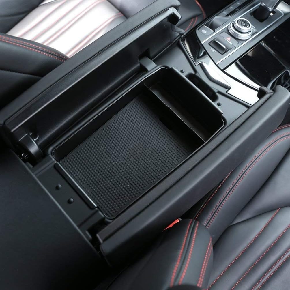 Compatible with Maserati Ghibli Levante Quattroporte 2013-2017 Plastic Center Console Orgnizer Tray Armrest Storage Box with Black Mat