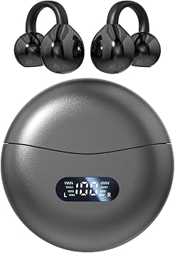 Piluyaa Clip-on Earbuds,Open Ear Earbuds Wireless Bluetooth 5.4, Lightweight Open Ear Headphones with C-Shaped Bridge,Slim Hook,60H Battery,Waterproof,for Glasses Wearers and Workouts Black