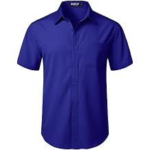 JEMITOP Mens Stretch Wrinkle Free Texture Shirts | Lightweight, Summer, Beach, Stylish, Button Down, Short Sleeve, Casual, Vacation