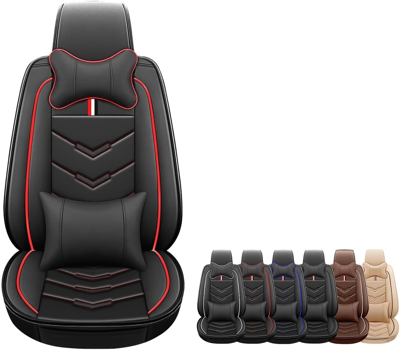 Leather Car Seat Cover Anti-Slip Fit for Toyota Corolla Hatchback 2019-2024,5 Seat Covers Waterproof Leatherette in Automotive Accessorie Full Set with Pillow Black Red