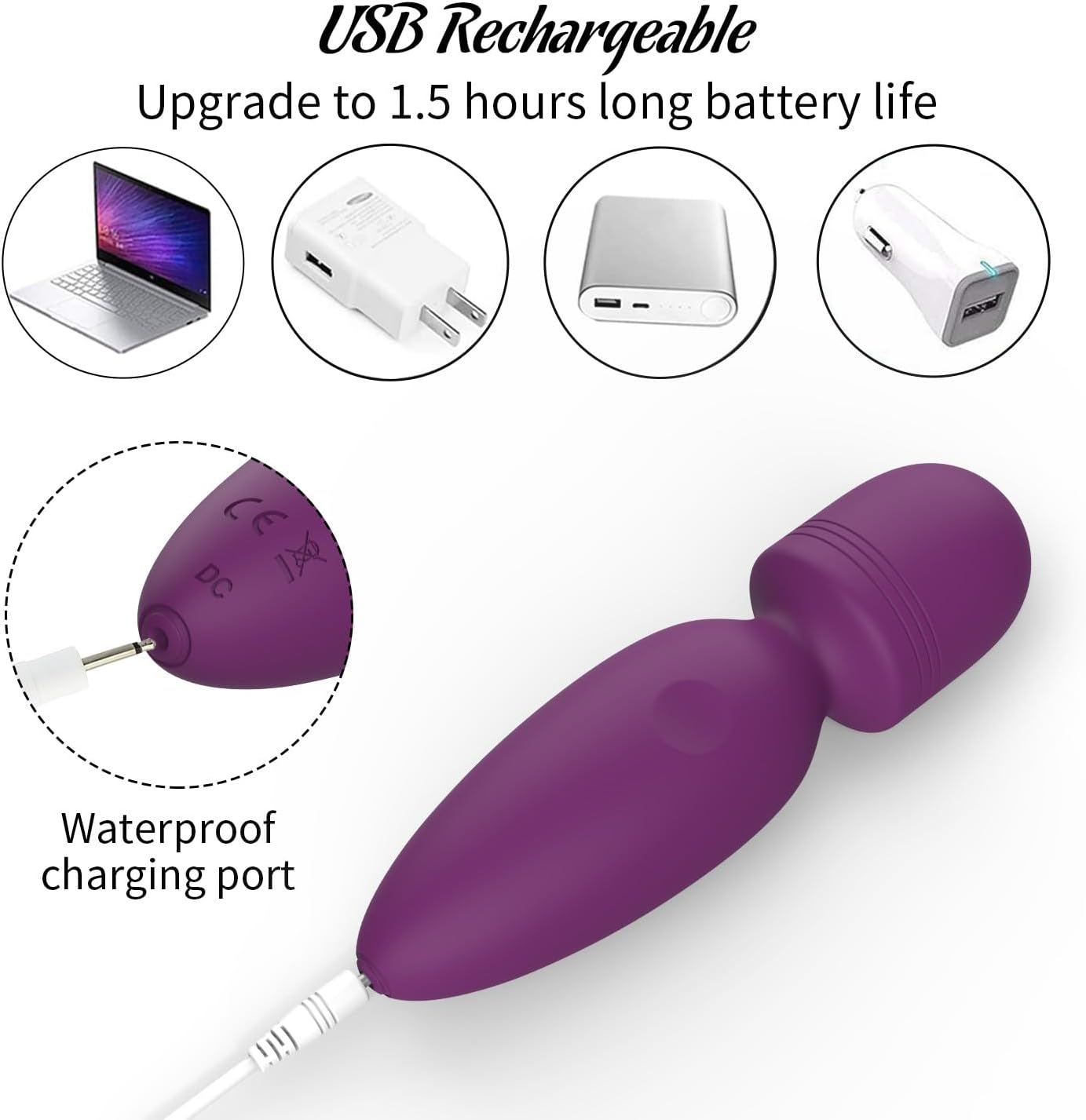 Fuwyiy Mini Massager Tools,Small Waterproof Cordless Handheld Massager with 10 Vibration Modes, Personal Handheld Massager for Back（Purple） image 2