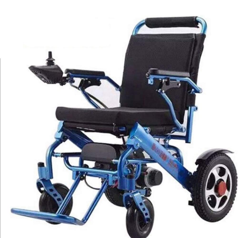 Silla de Ruedas Plegable portátil, Silla de Ruedas eléctrica, Scooter Plegable portátil Inteligente Automático Anciano Anciano discapacitado Empuje Manual Scooter, Azul
