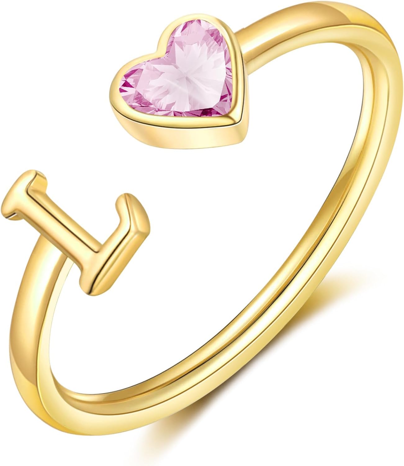 Initial L Rings for Women Teen 14K Gold Plated Birthstone Rings Stackable Dainty Letter Rings Christmas Birthday Birthstone Jewelry Gifts for Mother Daughter,Adjustable Size 5-10