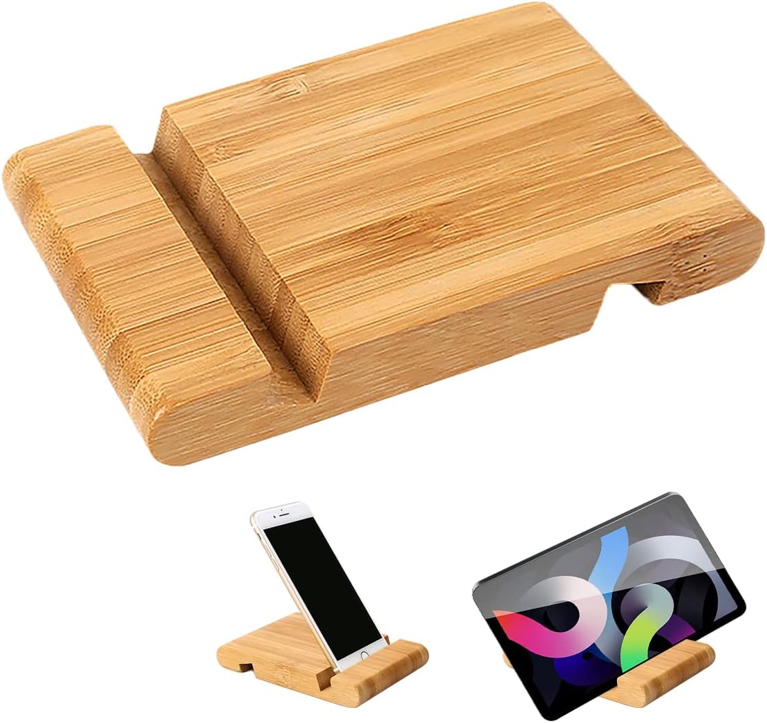 Jagowa 1 Piece Bamboo Tablet Stand Phone Pad Stand Double Slot Wooden