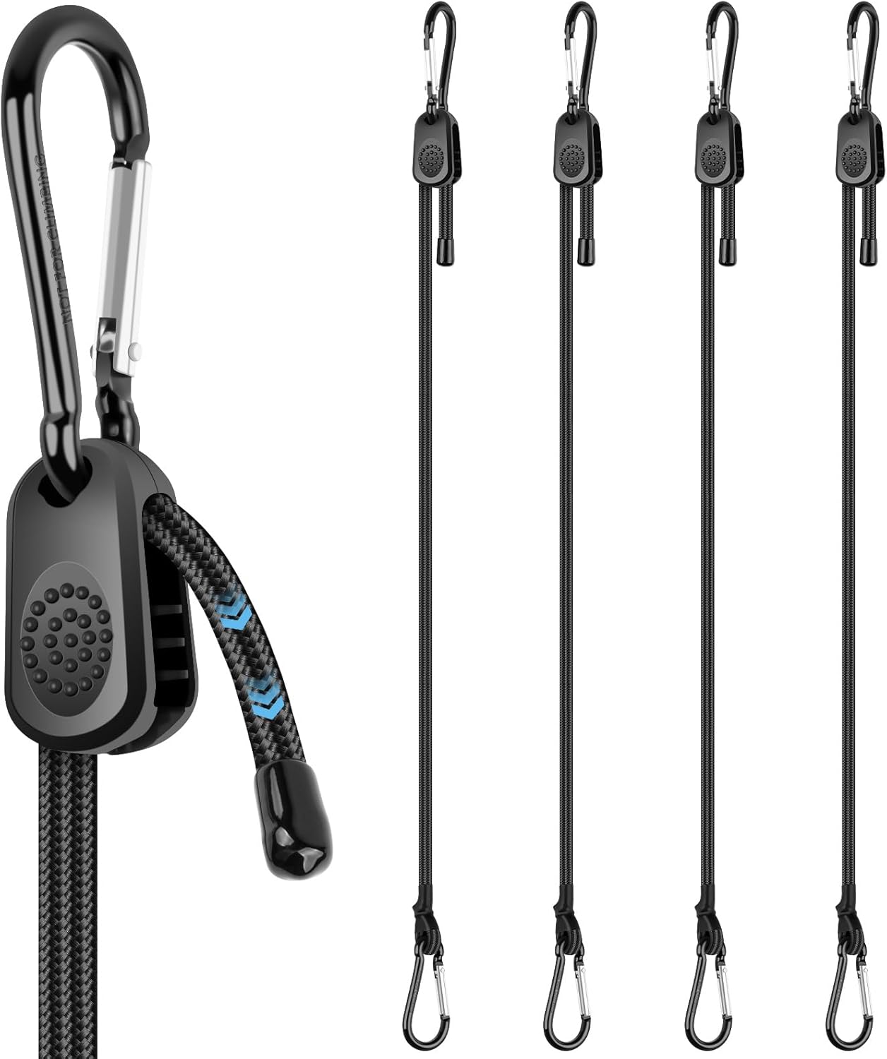 Adjustable Bungee Cords with Hooks 18inch, 4 PCS Adjust from 7" to 18" Carabiner Bungee Cords Heavy Duty Outdoor for Camping, Cargo,Bike,Tarps, Tents, Bike, Luggage, Boats,etc