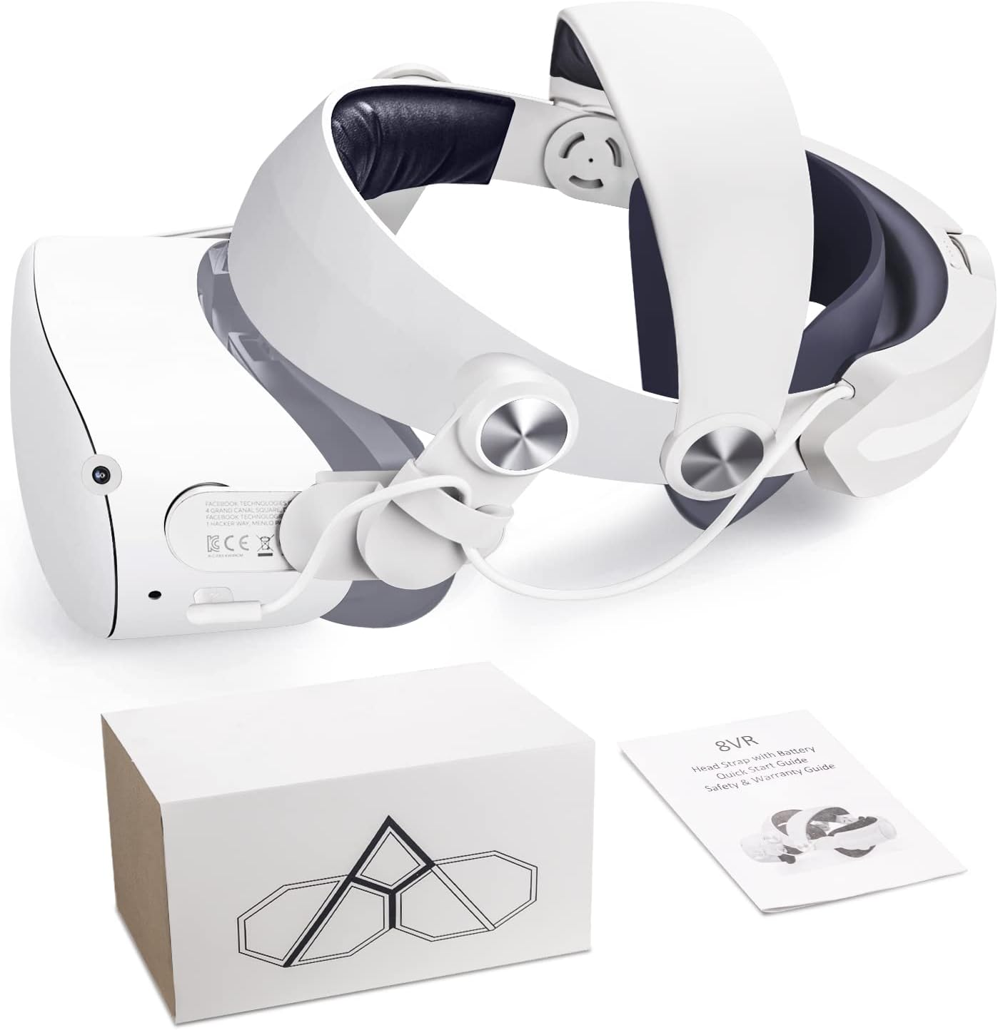 8VR Head Strap with Battery for Oculus Quest 2, Adjustable Elite Strap with 6400mAh Battery Pack for Enhanced Comfort and Playtime in VR, Fast Charging and Counter Balance Quest 2 Accessories