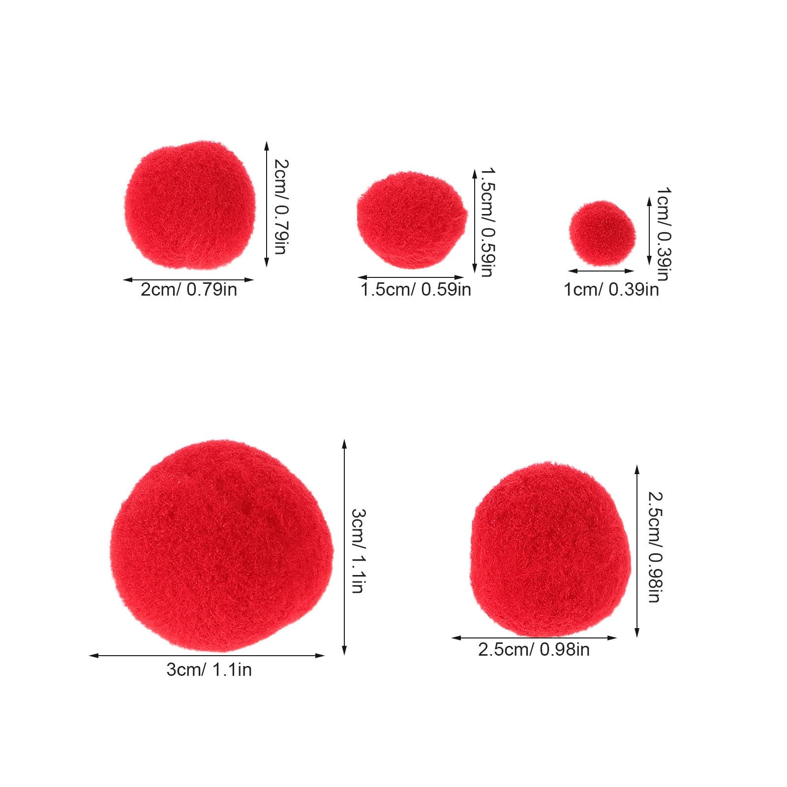 500 Pezzi Set di Pompon Rossi per Lavoretti Creativi, 10-30 MM
