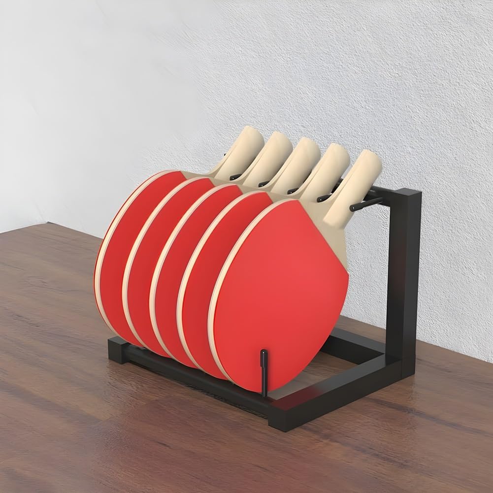 GZHERVICES Table Tennis Paddle Storage Rack, Table Tennis Racket Display Holder for 5 Rackets, Table Tennis Accessories Organizer, Paddles Holder