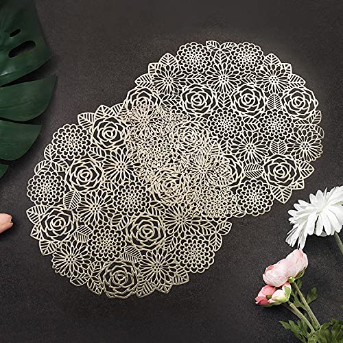 Vudeco Gold Placemats Set Of 6 Elegant Gold Round Placemats Fancy Gold Charger Dining Table Decorative Table Mats Set Of 6 Fall Place Mats Table Mats Round Vinyl Placemats Place Mats Indoor Set Of 6 #TOP4