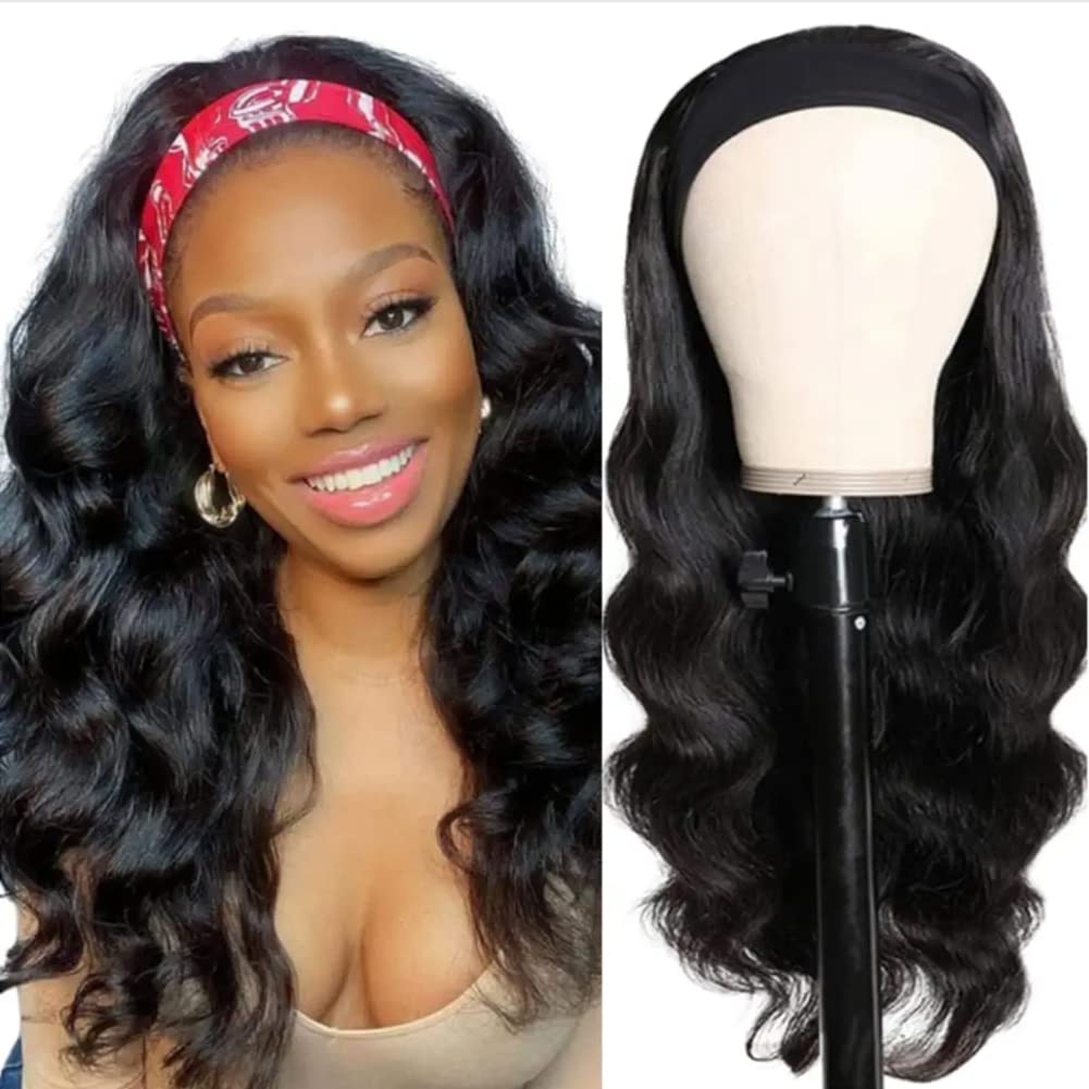 Headband Wig Human Hair None Lace Front Wigs Glueless
