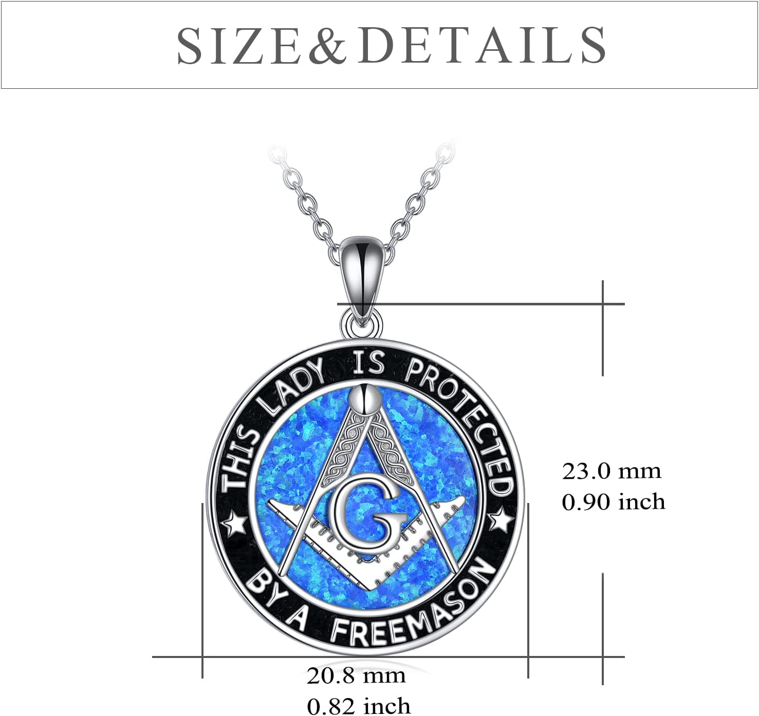 YFN Masonic Pendant Necklace Sterling Silver for Men, Freemason Compass Symbol Opal/Abalone Jewelry Gifts for Women Men 18+2"
