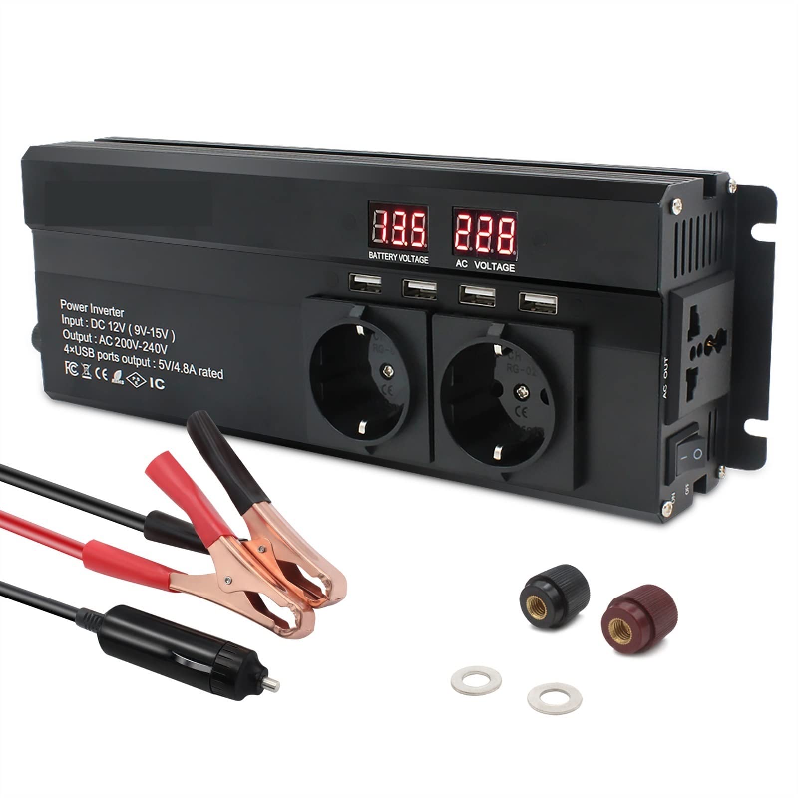 Falownik, Przetwornica samochodowa 2600W Zasilanie DC 12V/24V do AC 220 Wyświetlacz LED i konwerter 4USB Ładowarka Transformator